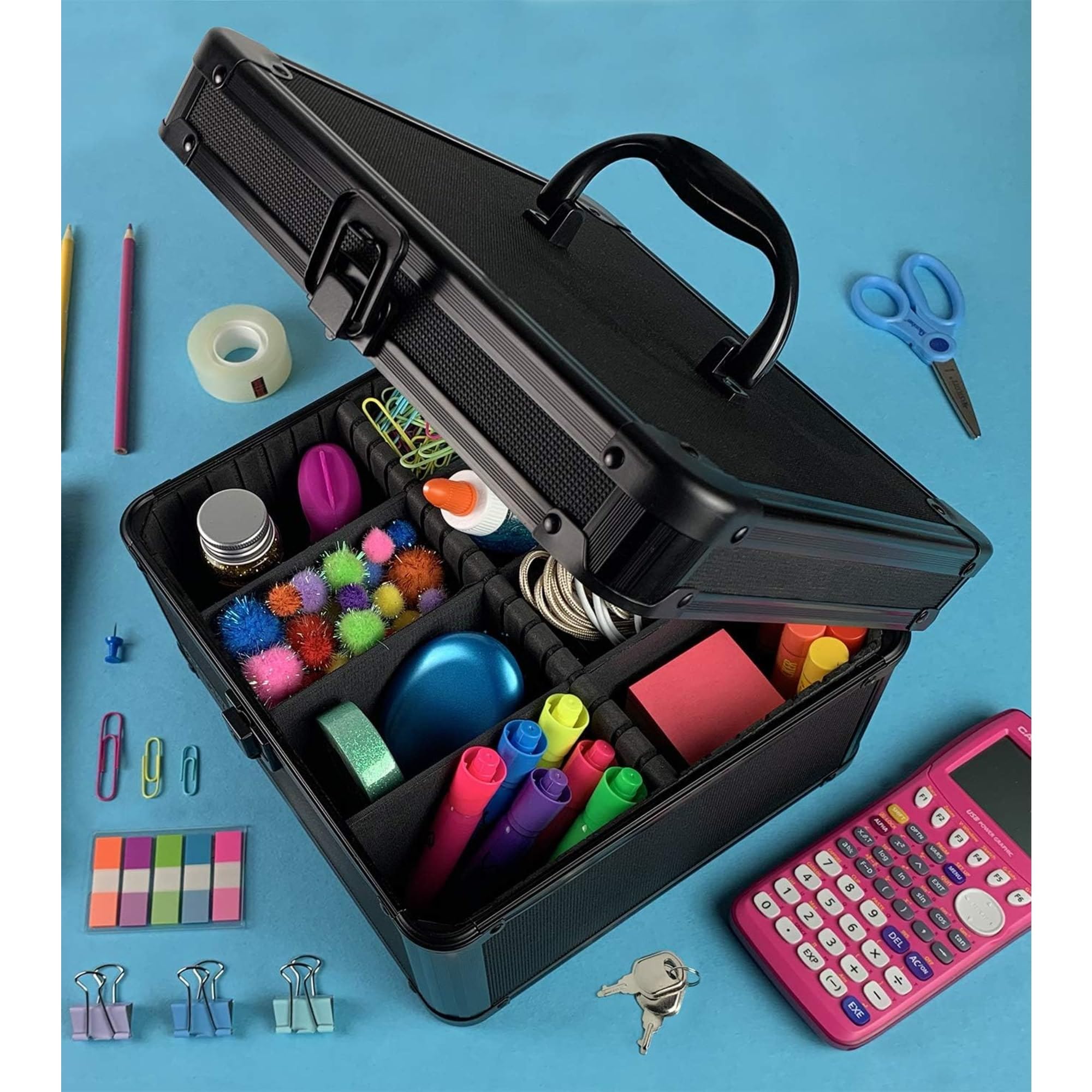Vaultz Locking Storage Box, with Key Lock, Mesh Pocket and